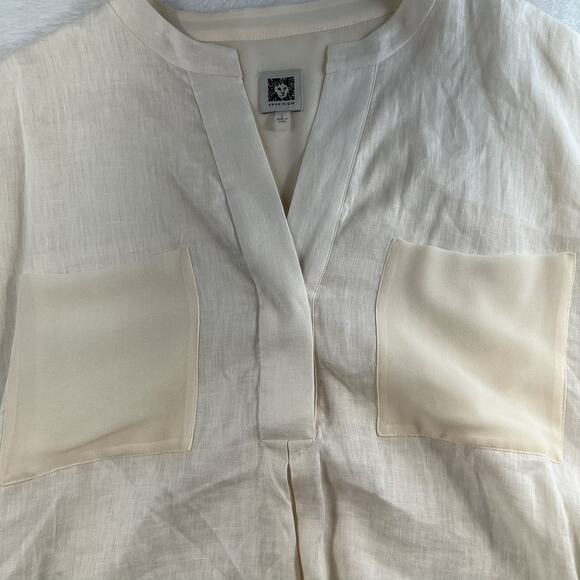 Anne Klein L Large Tunic Top Shirt Linen High Low Blouse Lagenlook Minimalist - Picture 6 of 16